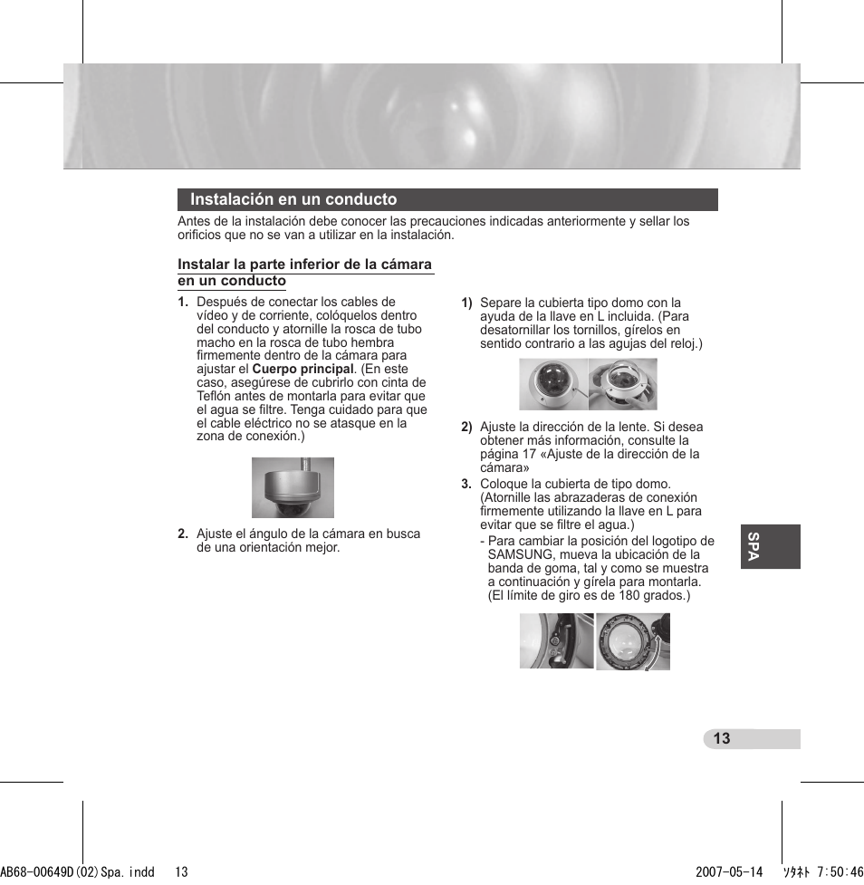 Instalación en un conducto | Samsung SCC-B539X User Manual | Page 79 / 131