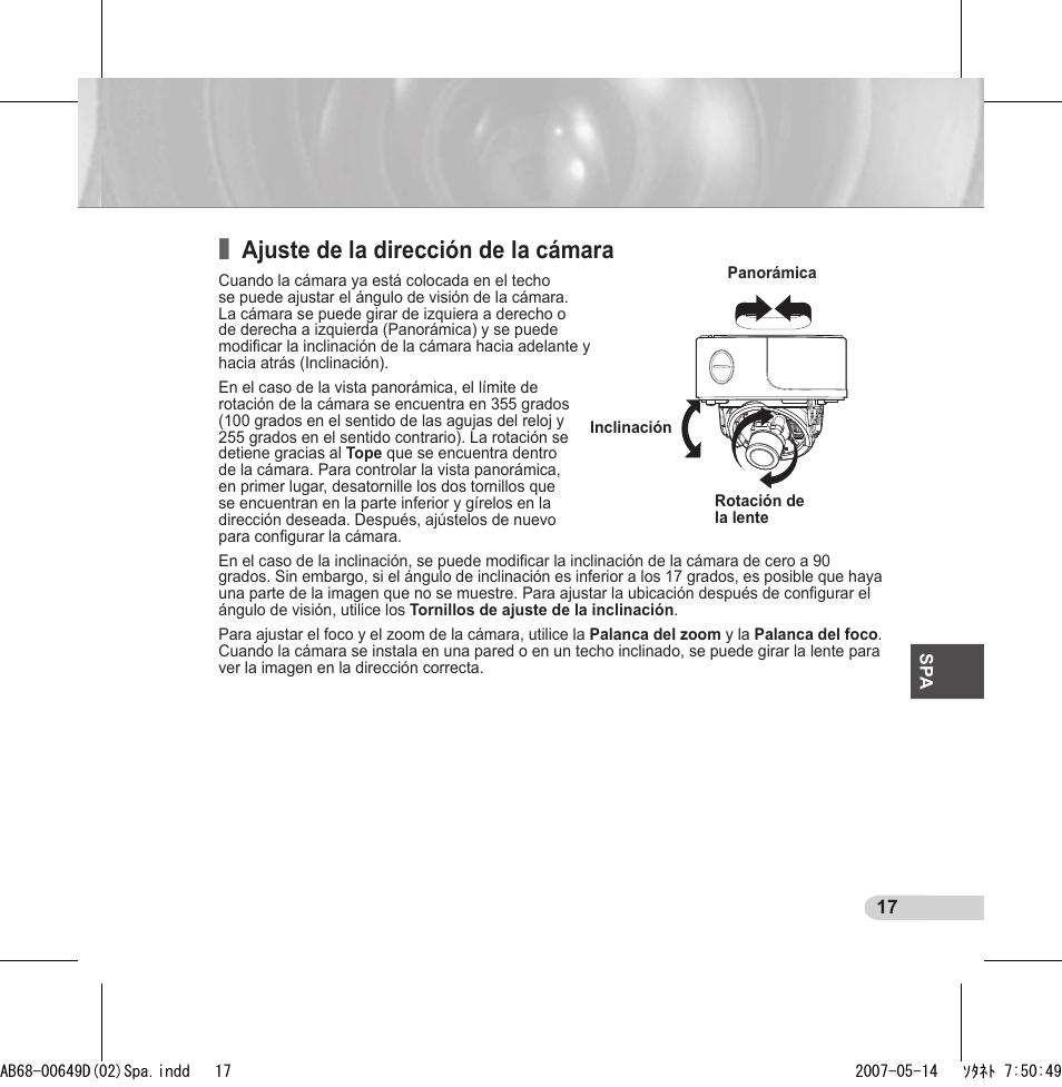 Ajuste de la dirección de la cámara | Samsung SCC-B539X User Manual | Page 83 / 131