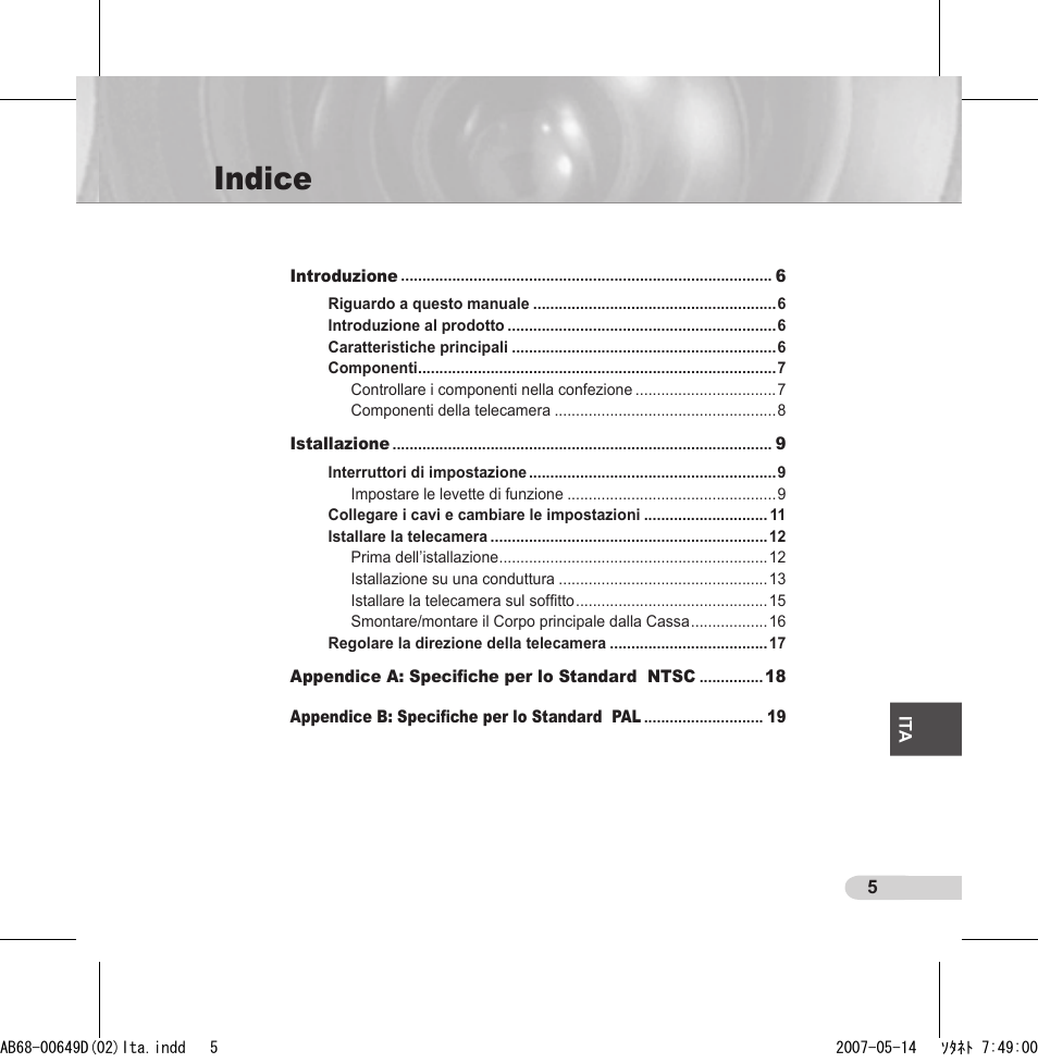 Indice | Samsung SCC-B539X User Manual | Page 93 / 131