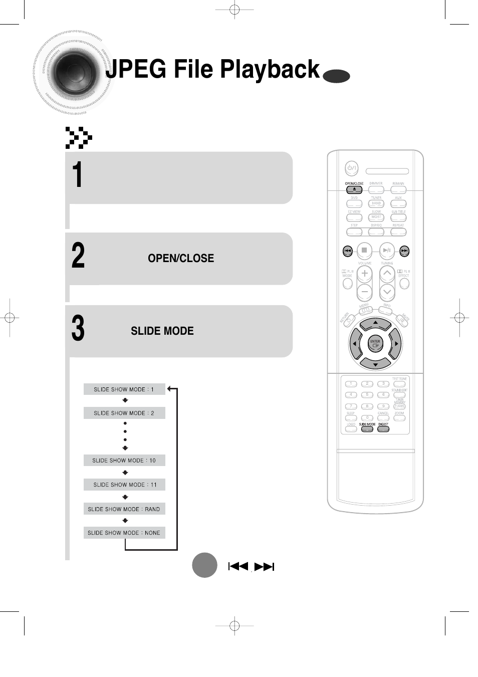 Jpeg file playback, Slide mode | Samsung HT-DS100 User Manual | Page 22 / 66