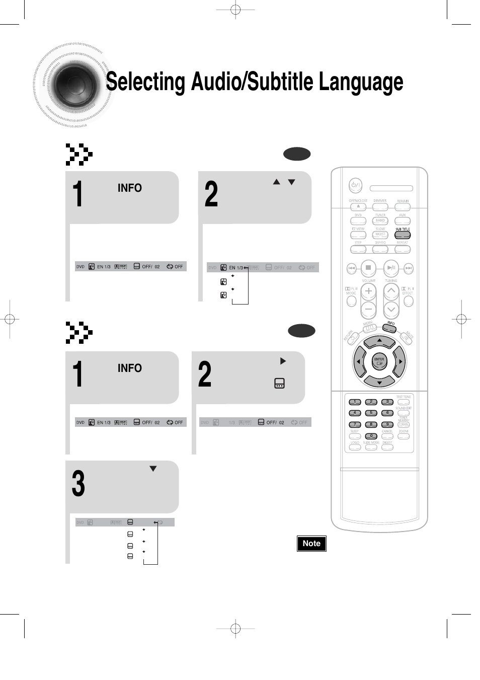 Selecting audio/subtitle language, 31 selecting audio/subtitle language, Audio language selection function | Subtitle language selection function | Samsung HT-DS100 User Manual | Page 32 / 66