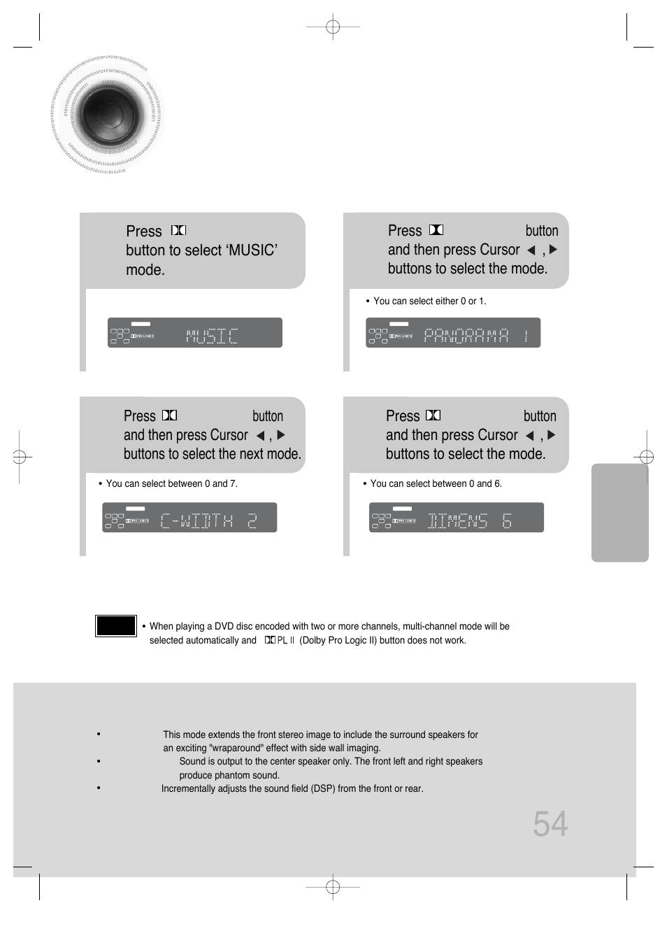 Dolby pro logic ii effect, 54 dolby pro logic ii effect, Setup | Samsung HT-DS100 User Manual | Page 55 / 66