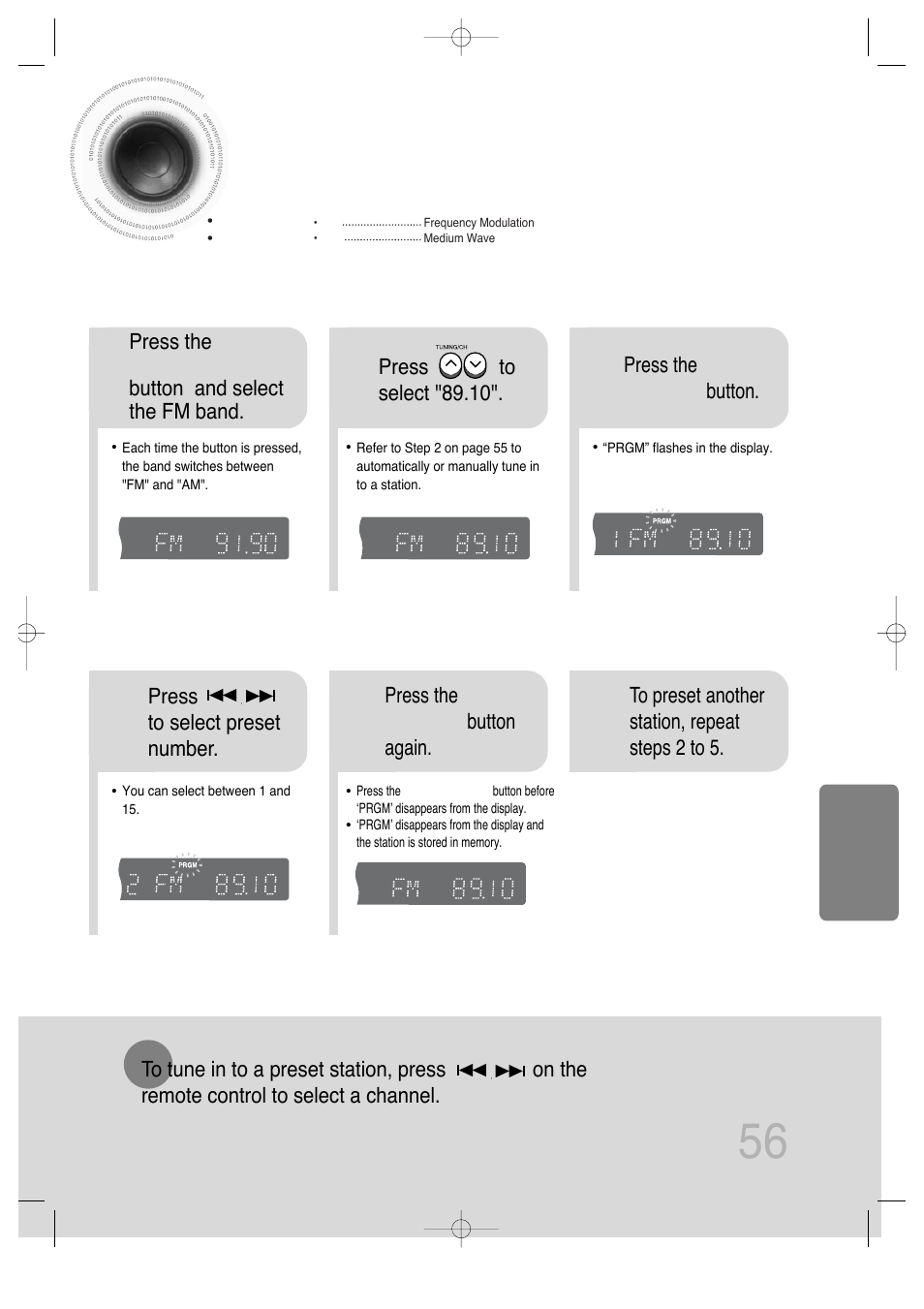 Presetting stations, 56 presetting stations | Samsung HT-DS100 User Manual | Page 57 / 66