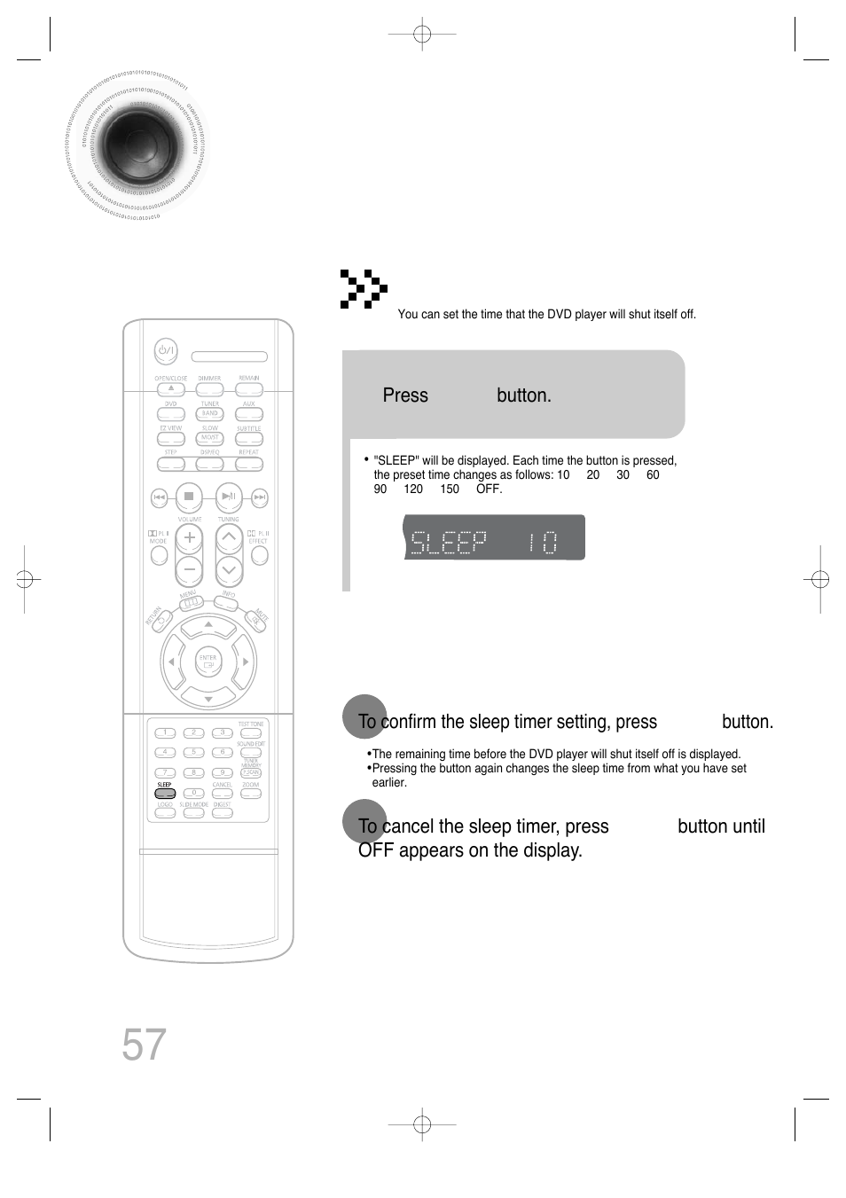 Miscellaneous, Convenient functions, 57 convenient functions | Sleep timer function | Samsung HT-DS100 User Manual | Page 58 / 66