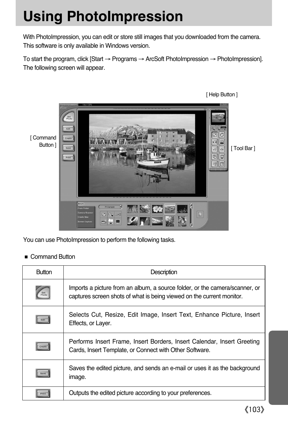 Using photoimpression | Samsung A502 User Manual | Page 103 / 108