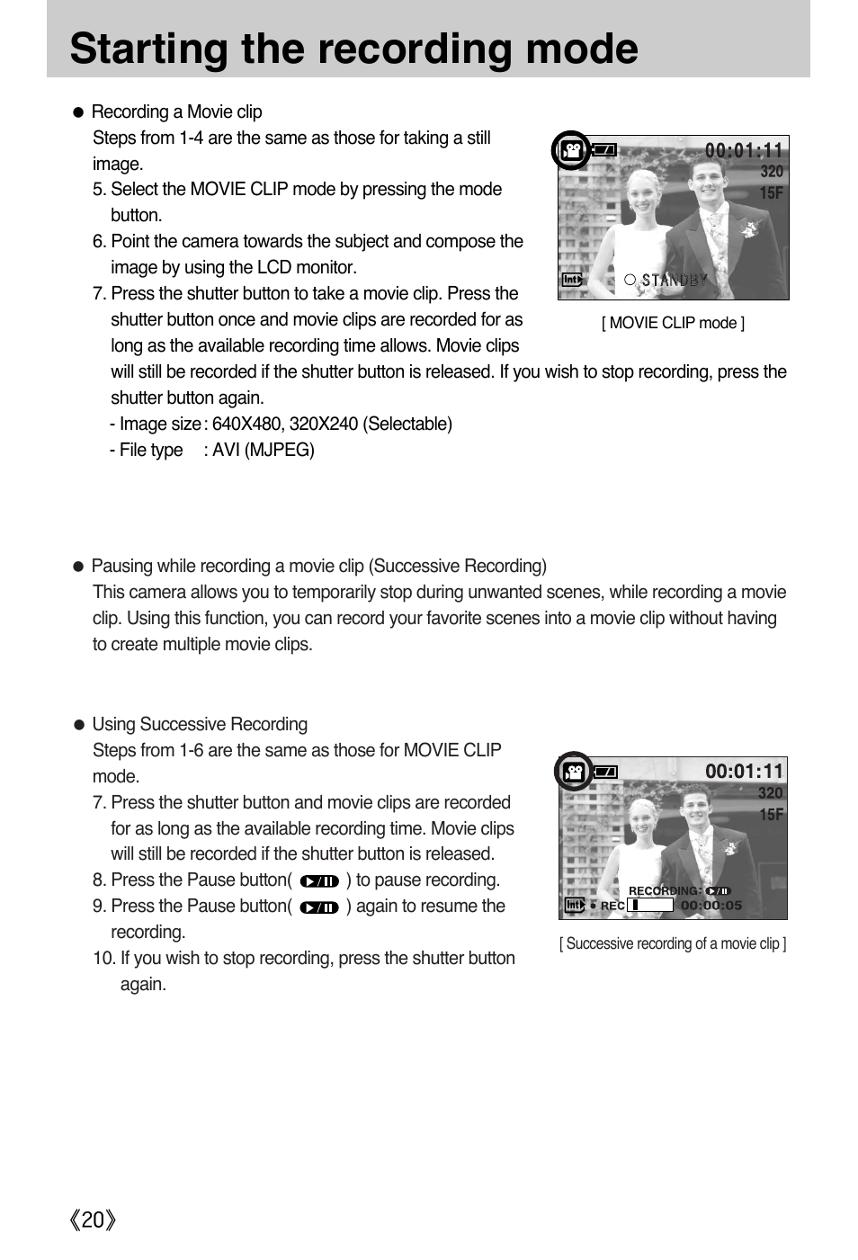 Starting the recording mode | Samsung A502 User Manual | Page 20 / 108