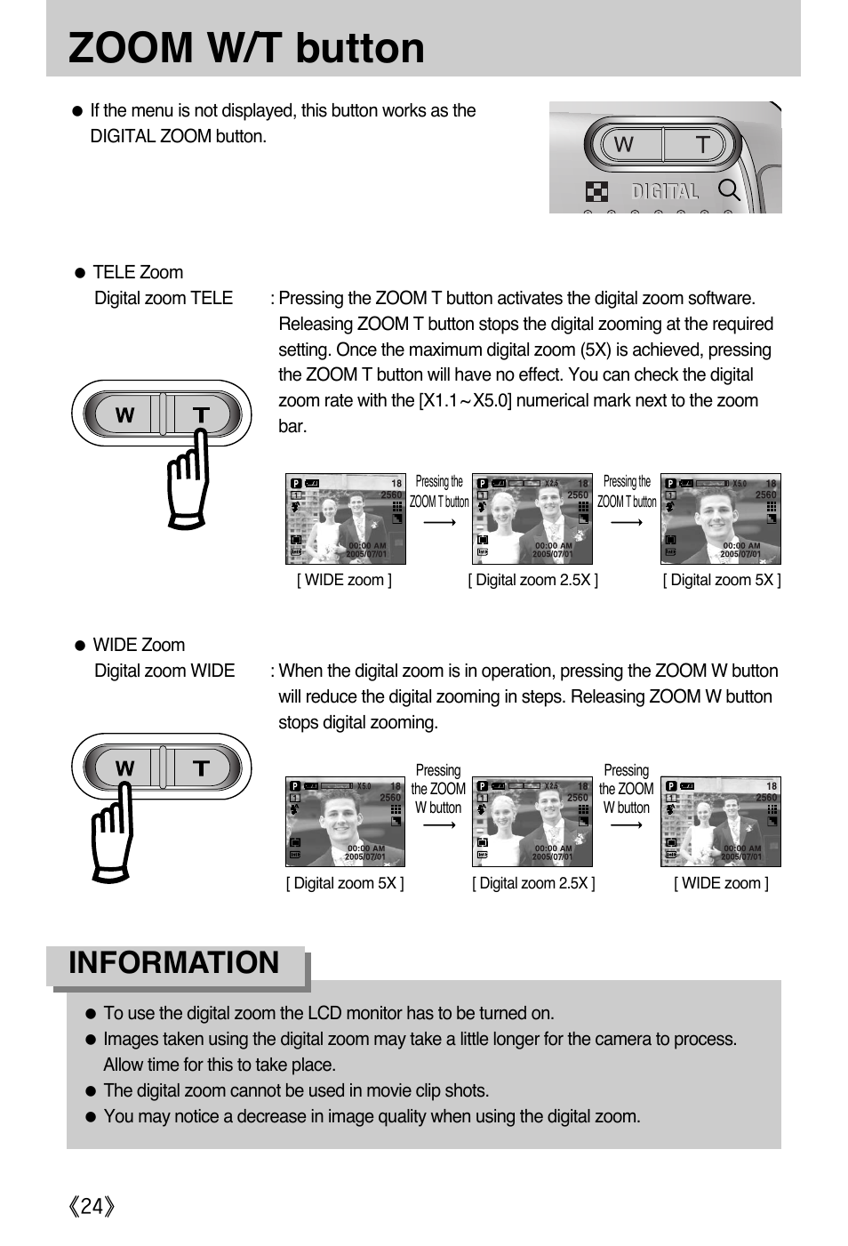 Zoom w/t button, Information | Samsung A502 User Manual | Page 24 / 108