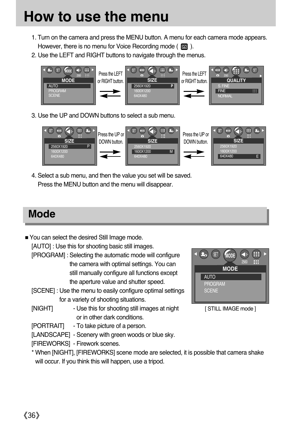 How to use the menu, Mode | Samsung A502 User Manual | Page 36 / 108