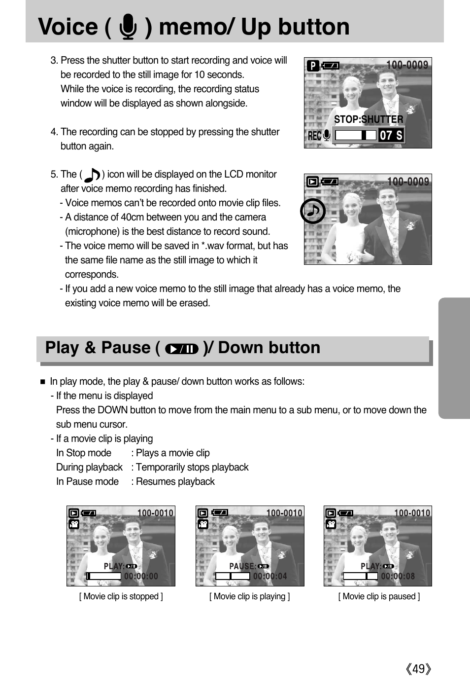 Play & pause ( )/ down button | Samsung A502 User Manual | Page 49 / 108