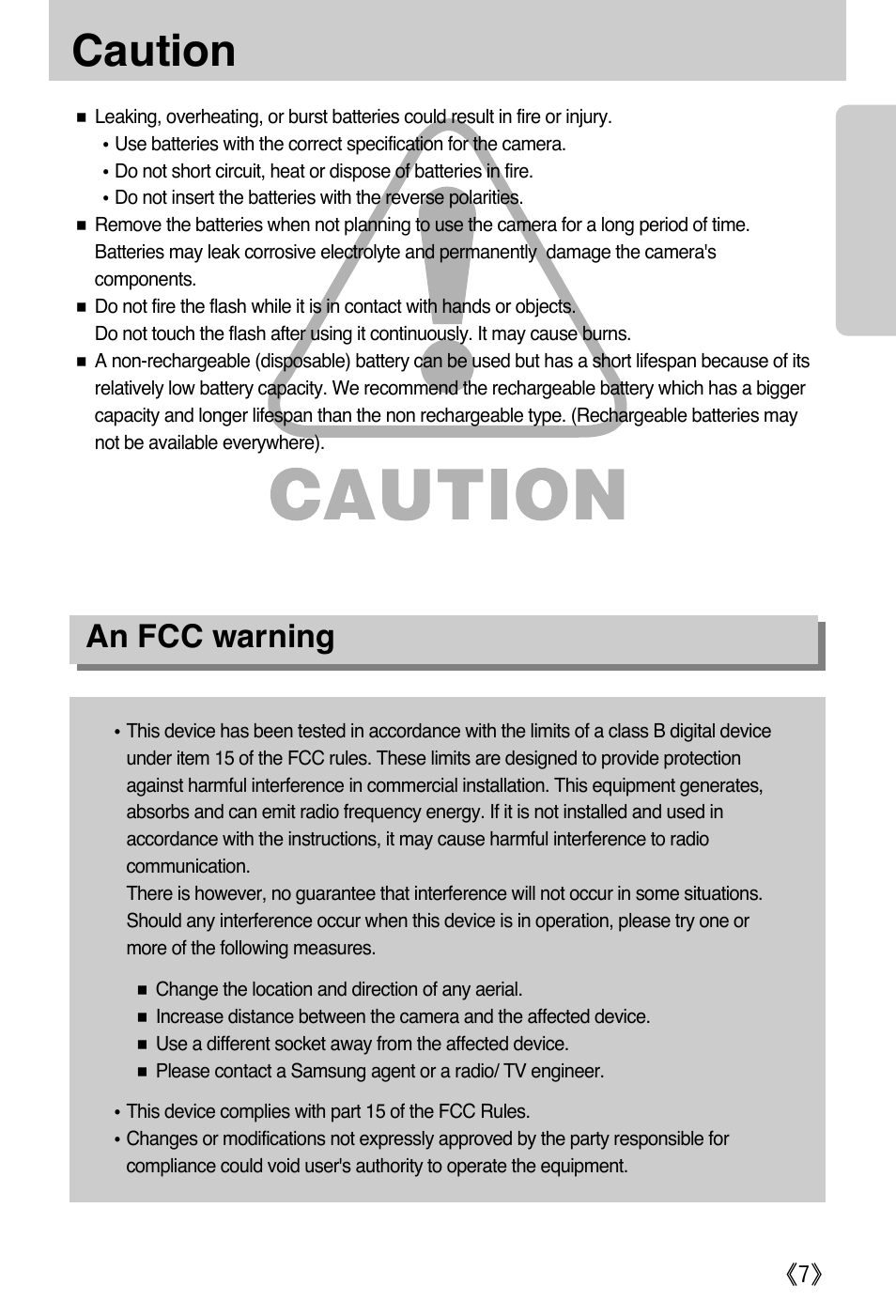 Caution, An fcc warning | Samsung A502 User Manual | Page 7 / 108