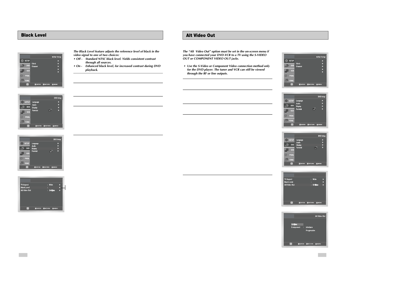 Alt video out, Black level | Samsung DVD-V3300 User Manual | Page 17 / 35