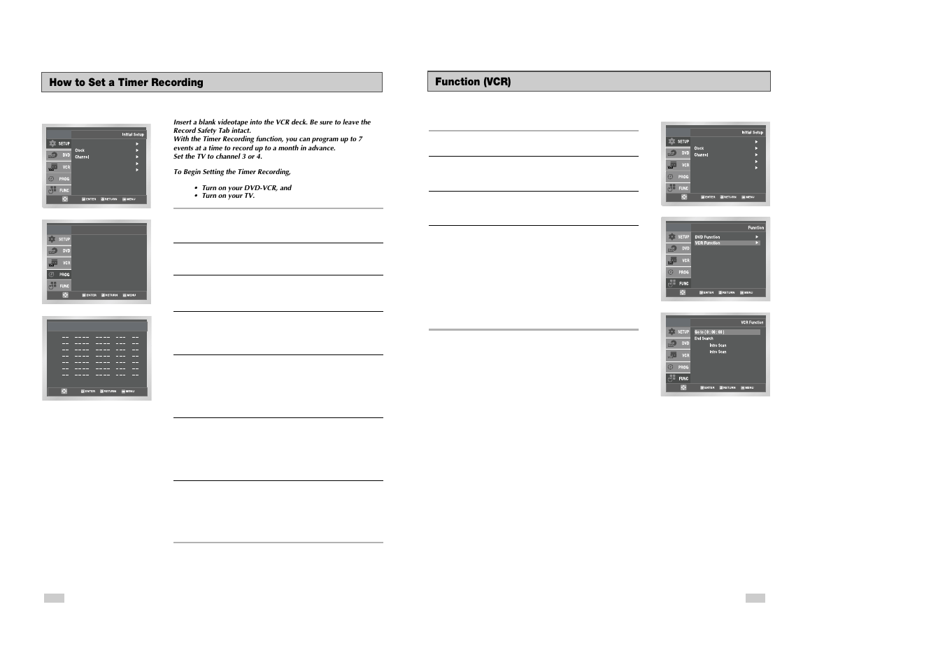 Function (vcr), How to set a timer recording | Samsung DVD-V3300 User Manual | Page 31 / 35
