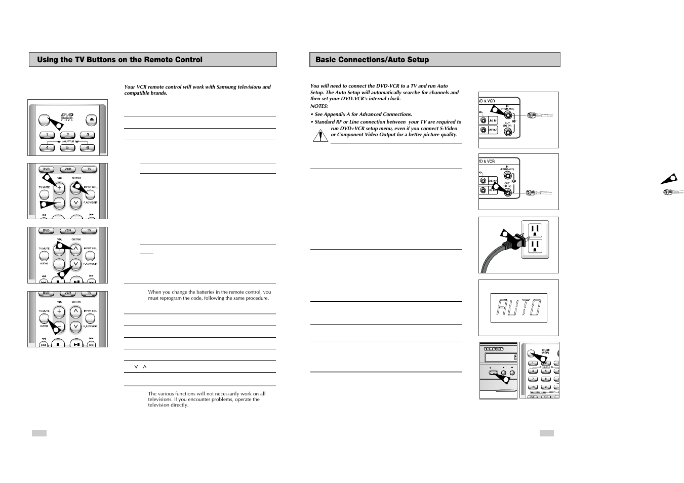 Basic connections/auto setup, Using the tv buttons on the remote control | Samsung DVD-V3300 User Manual | Page 7 / 35