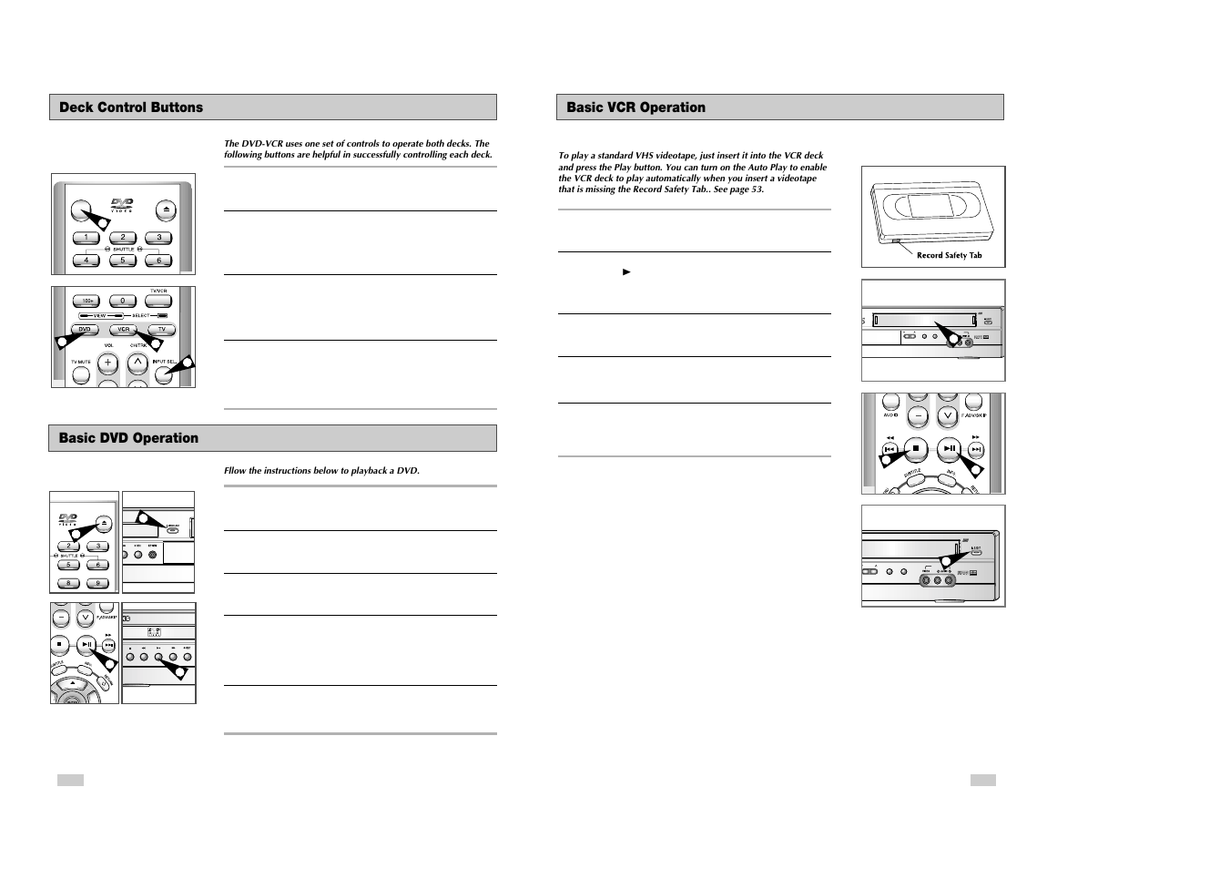 Channel line in 2 dvd/vcr progressive, Basic vcr operation, Deck control buttons | Basic dvd operation | Samsung DVD-V3300 User Manual | Page 8 / 35