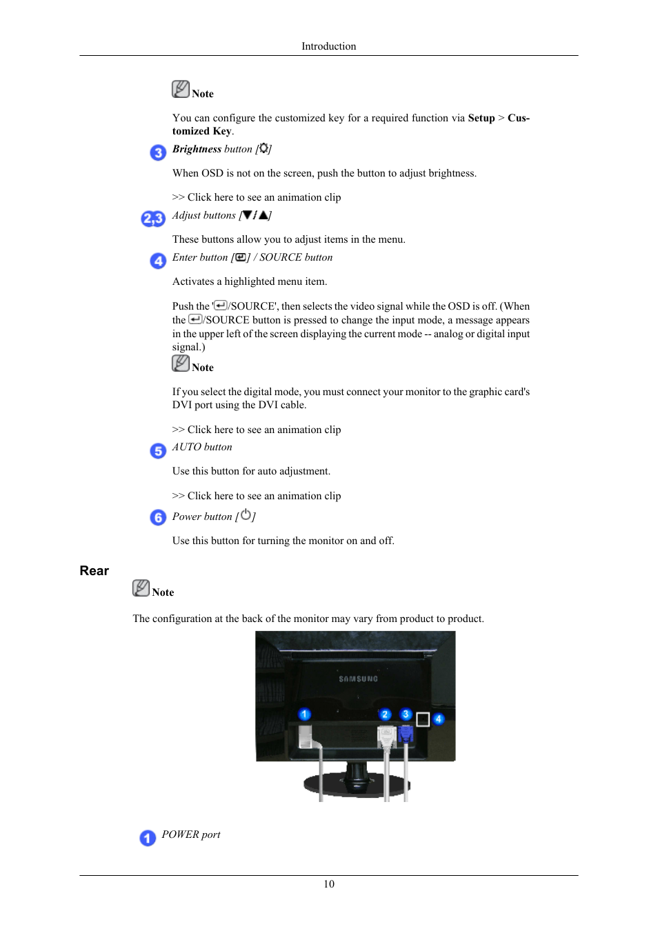 Rear | Samsung SyncMaster 953BW User Manual | Page 11 / 64