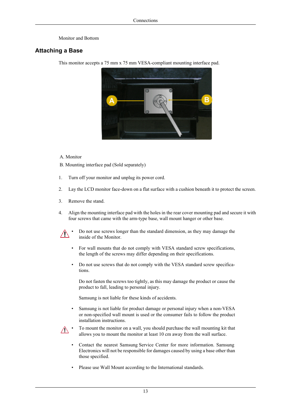 Attaching a base | Samsung SyncMaster 953BW User Manual | Page 14 / 64