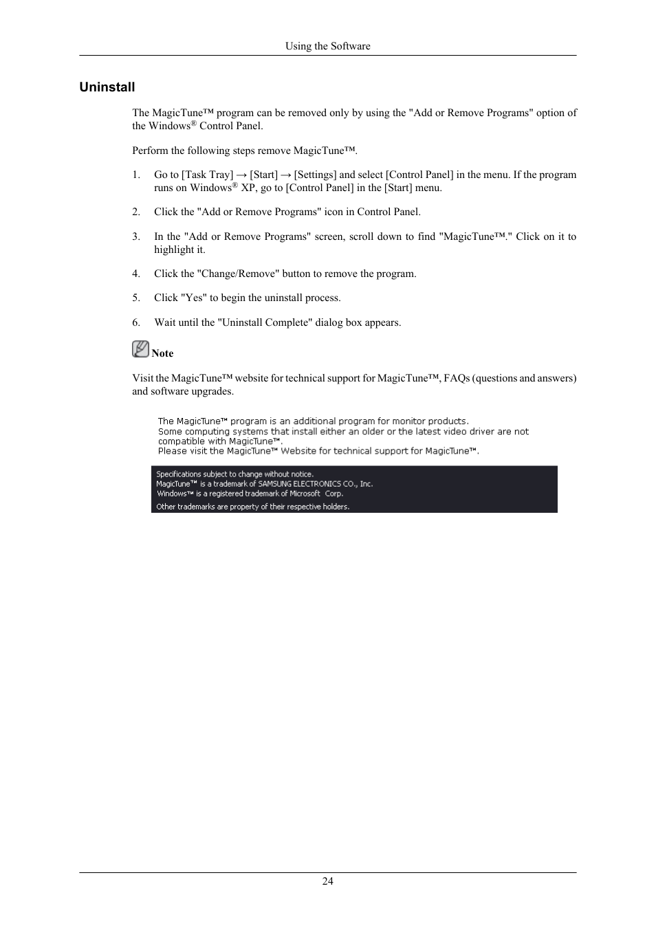 Uninstall | Samsung SyncMaster 953BW User Manual | Page 25 / 64