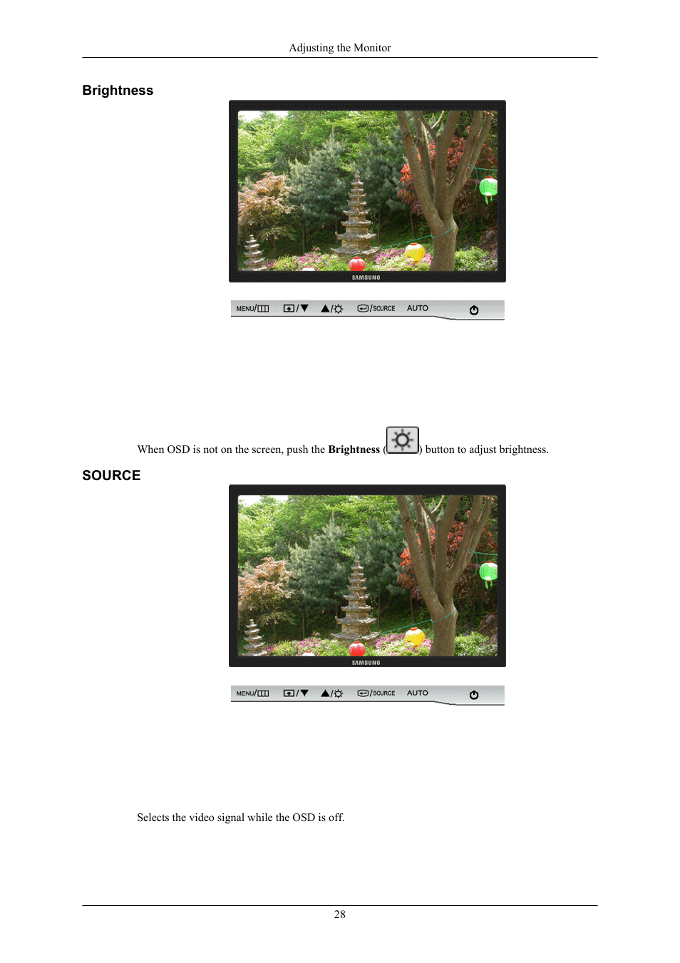 Brightness, Source | Samsung SyncMaster 953BW User Manual | Page 29 / 64