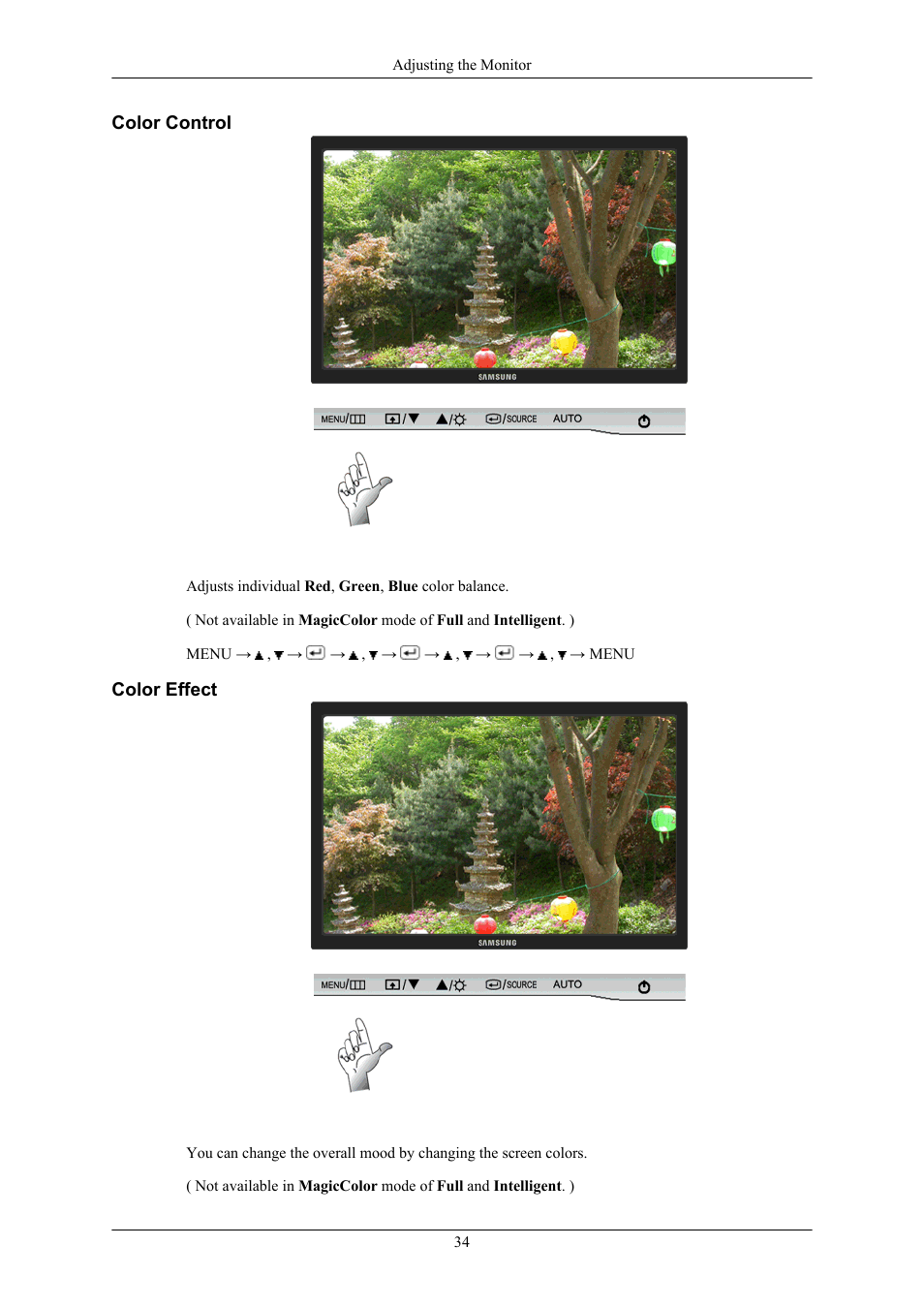 Color control, Color effect | Samsung SyncMaster 953BW User Manual | Page 35 / 64