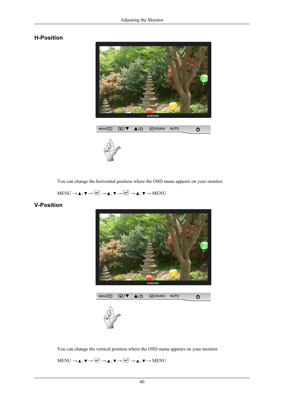 H-position, V-position | Samsung SyncMaster 953BW User Manual | Page 41 / 64