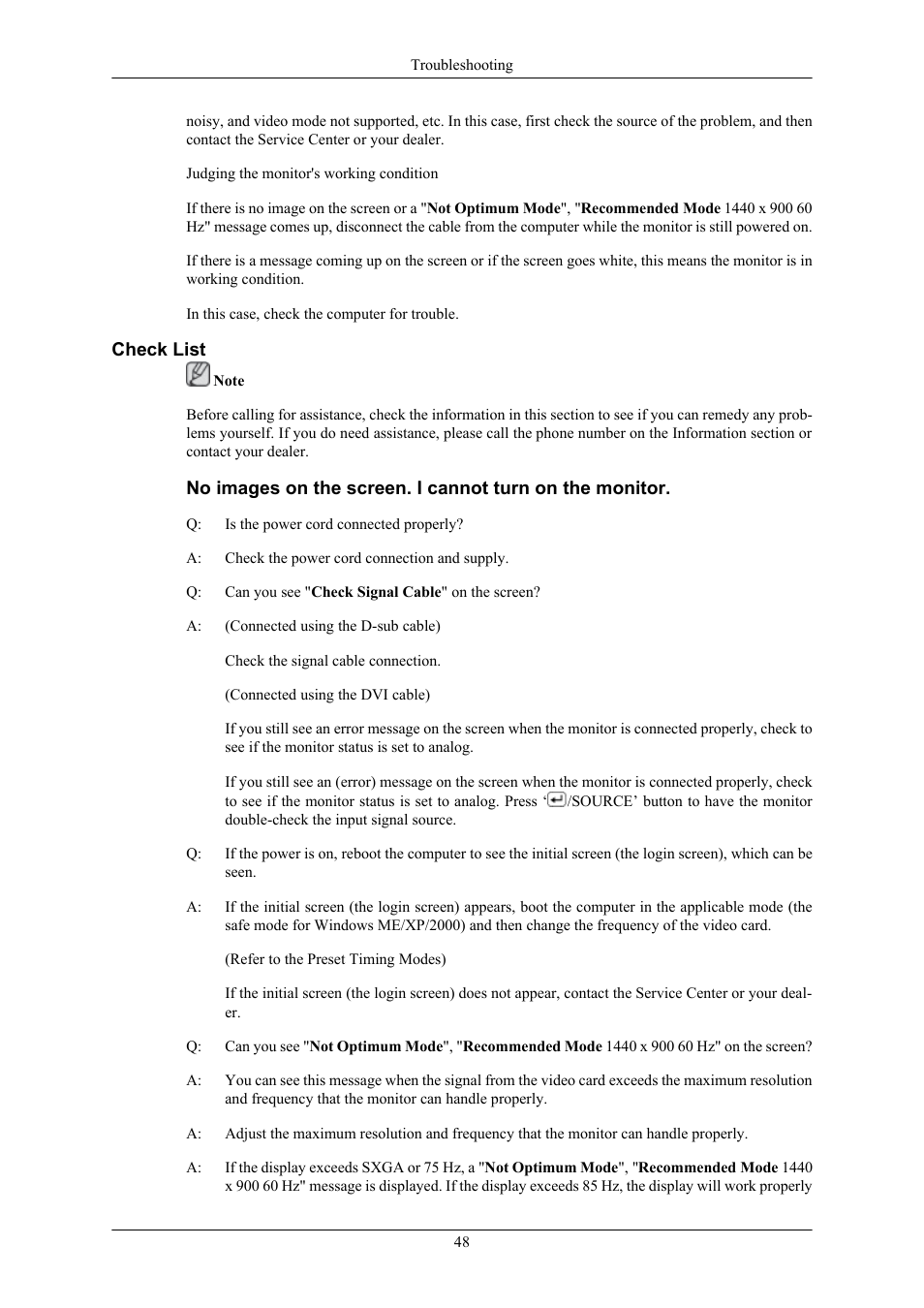 Check list | Samsung SyncMaster 953BW User Manual | Page 49 / 64