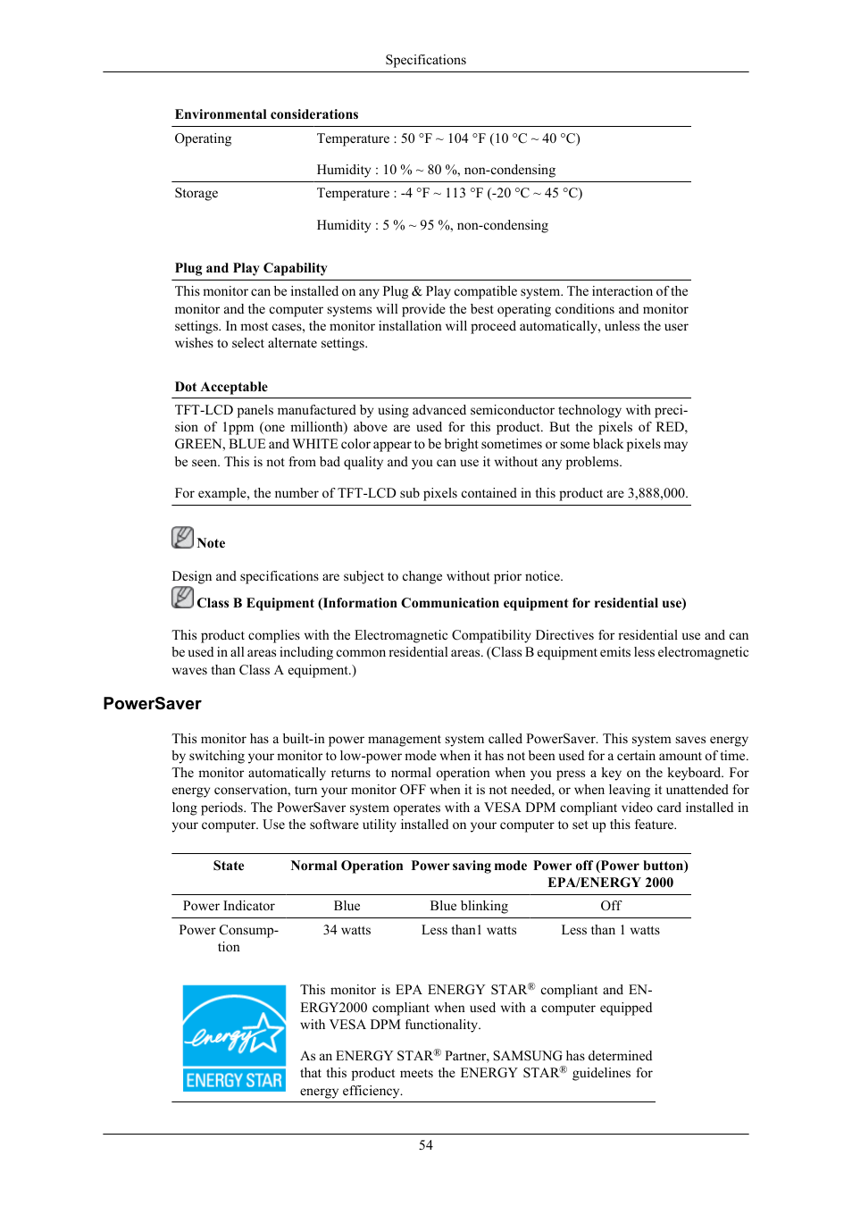 Powersaver | Samsung SyncMaster 953BW User Manual | Page 55 / 64