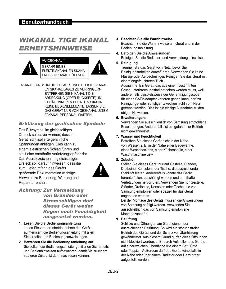 Wikanal tige ikanal erheitshinweise, Benutzerhandbuch | Samsung SMT-190Dx User Manual | Page 138 / 354