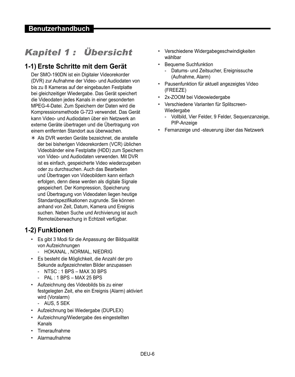 Kapitel 1 : übersicht, Benutzerhandbuch, 1) erste schritte mit dem gerät | 2) funktionen | Samsung SMT-190Dx User Manual | Page 142 / 354