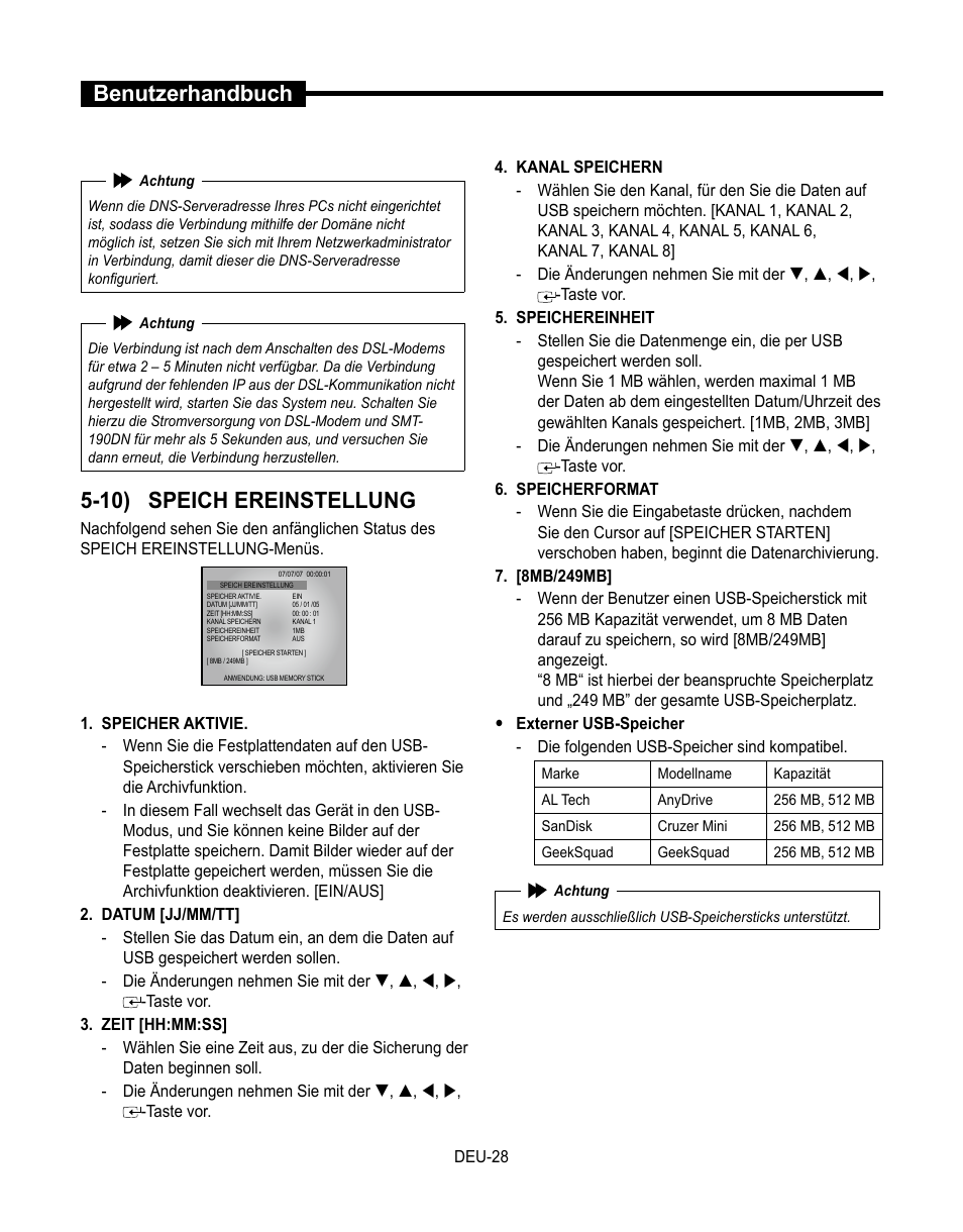 Benutzerhandbuch, 10) speich ereinstellung | Samsung SMT-190Dx User Manual | Page 164 / 354