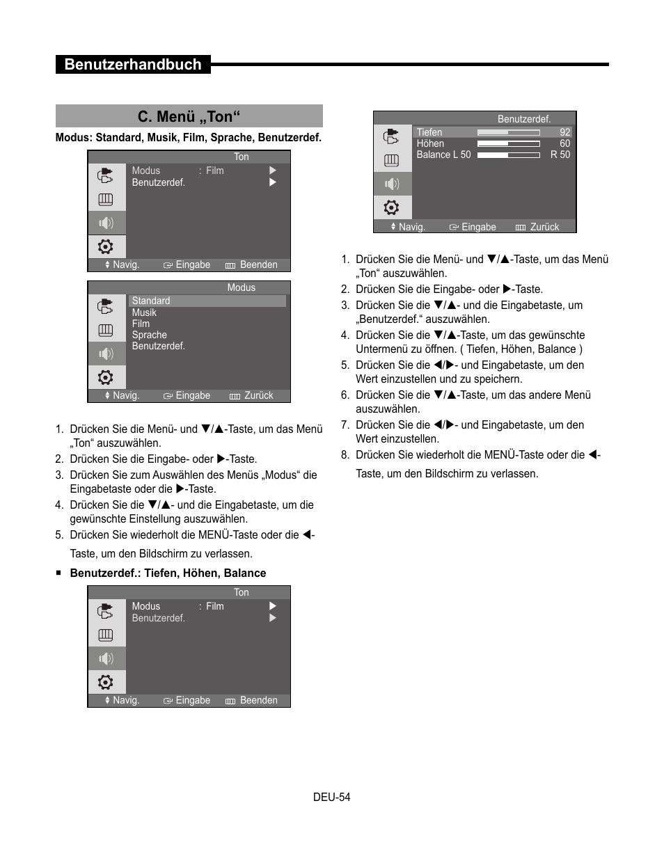 Benutzerhandbuch, C. menü „ton | Samsung SMT-190Dx User Manual | Page 190 / 354