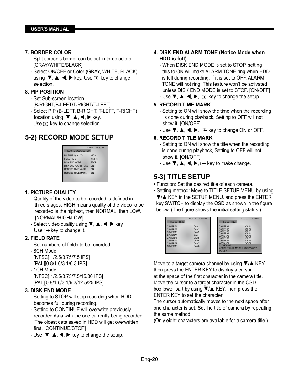 2) record mode setup, 3) title setup | Samsung SMT-190Dx User Manual | Page 20 / 354