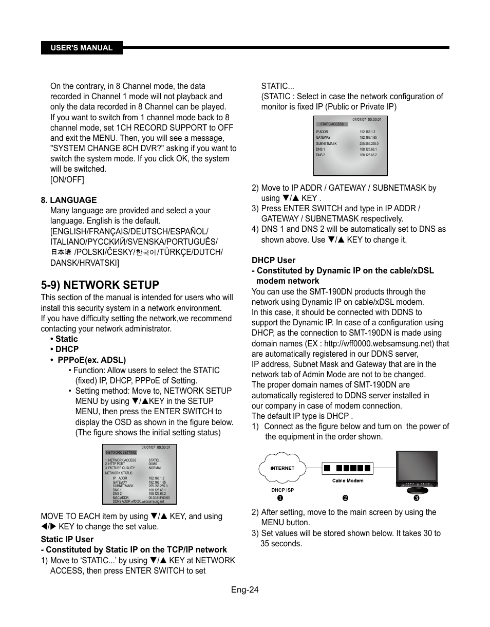 9) network setup | Samsung SMT-190Dx User Manual | Page 24 / 354