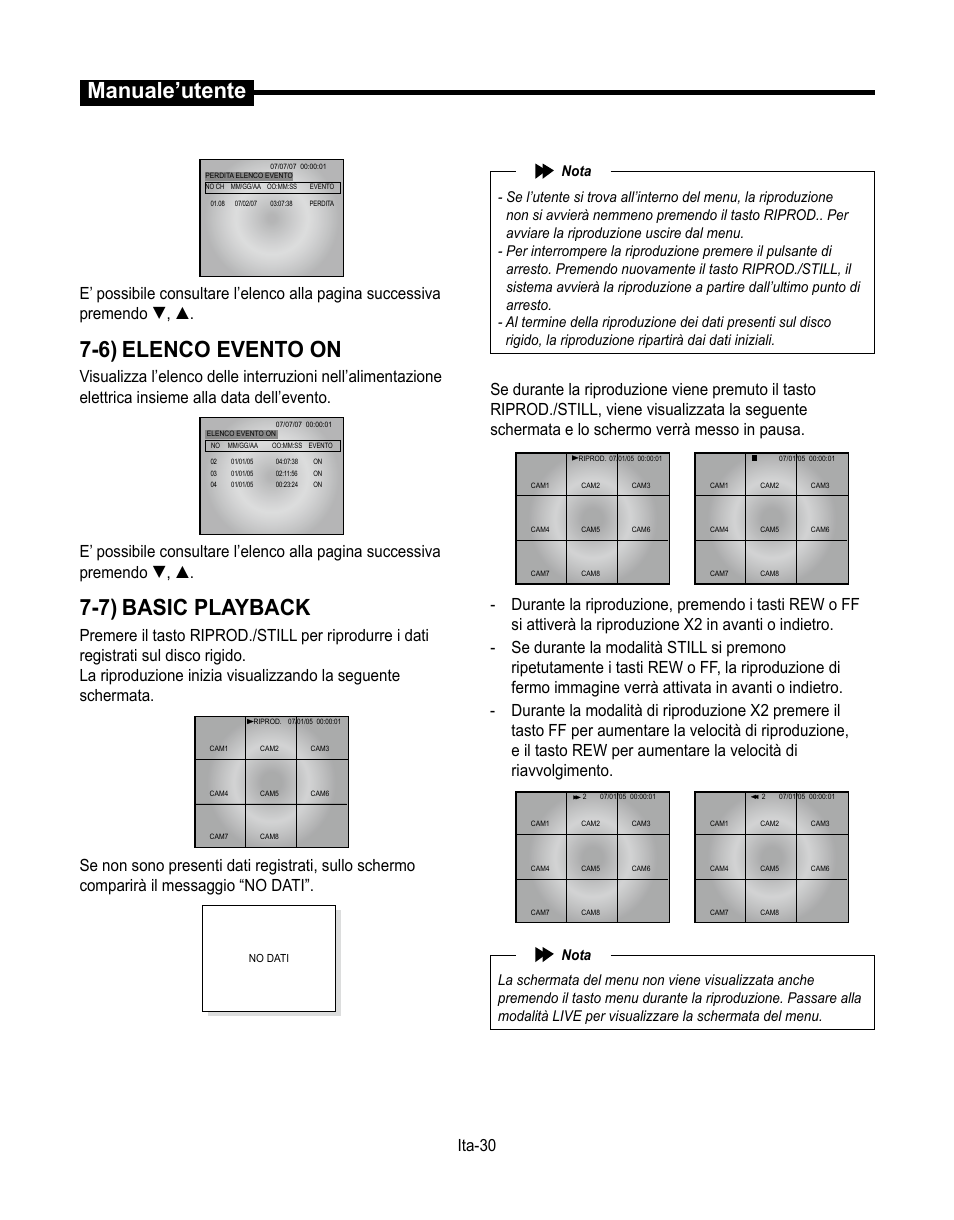 Manuale’utente, 6) elenco evento on, 7) basic playback | Ita-0 | Samsung SMT-190Dx User Manual | Page 242 / 354