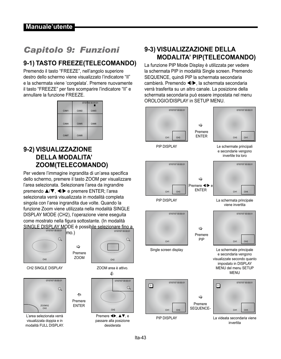 Capitolo 9: funzioni, Manuale’utente, 1) tasto freeze(telecomando) | Samsung SMT-190Dx User Manual | Page 255 / 354