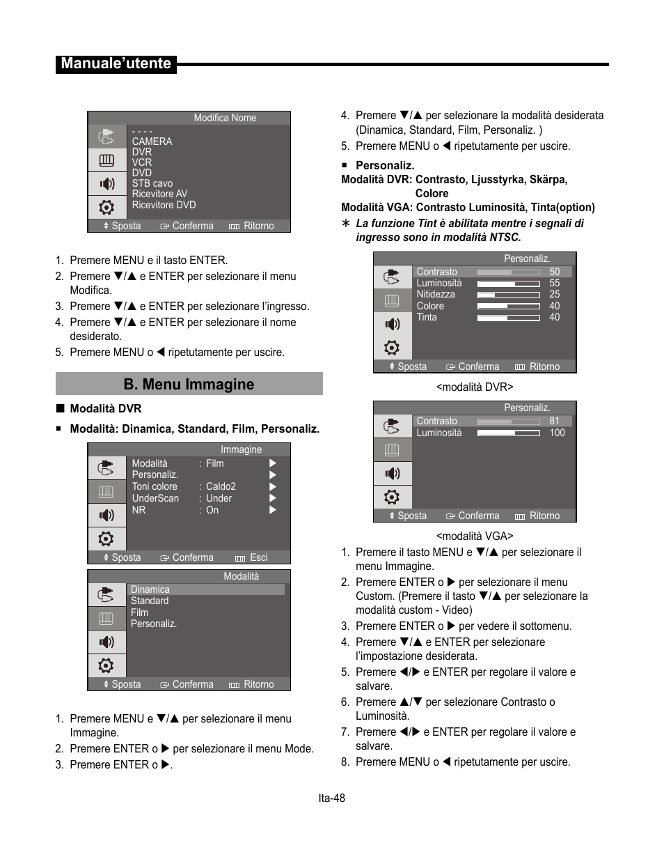 Manuale’utente, B. menu immagine | Samsung SMT-190Dx User Manual | Page 260 / 354