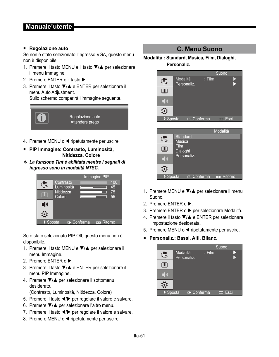 Manuale’utente, C. menu suono | Samsung SMT-190Dx User Manual | Page 263 / 354