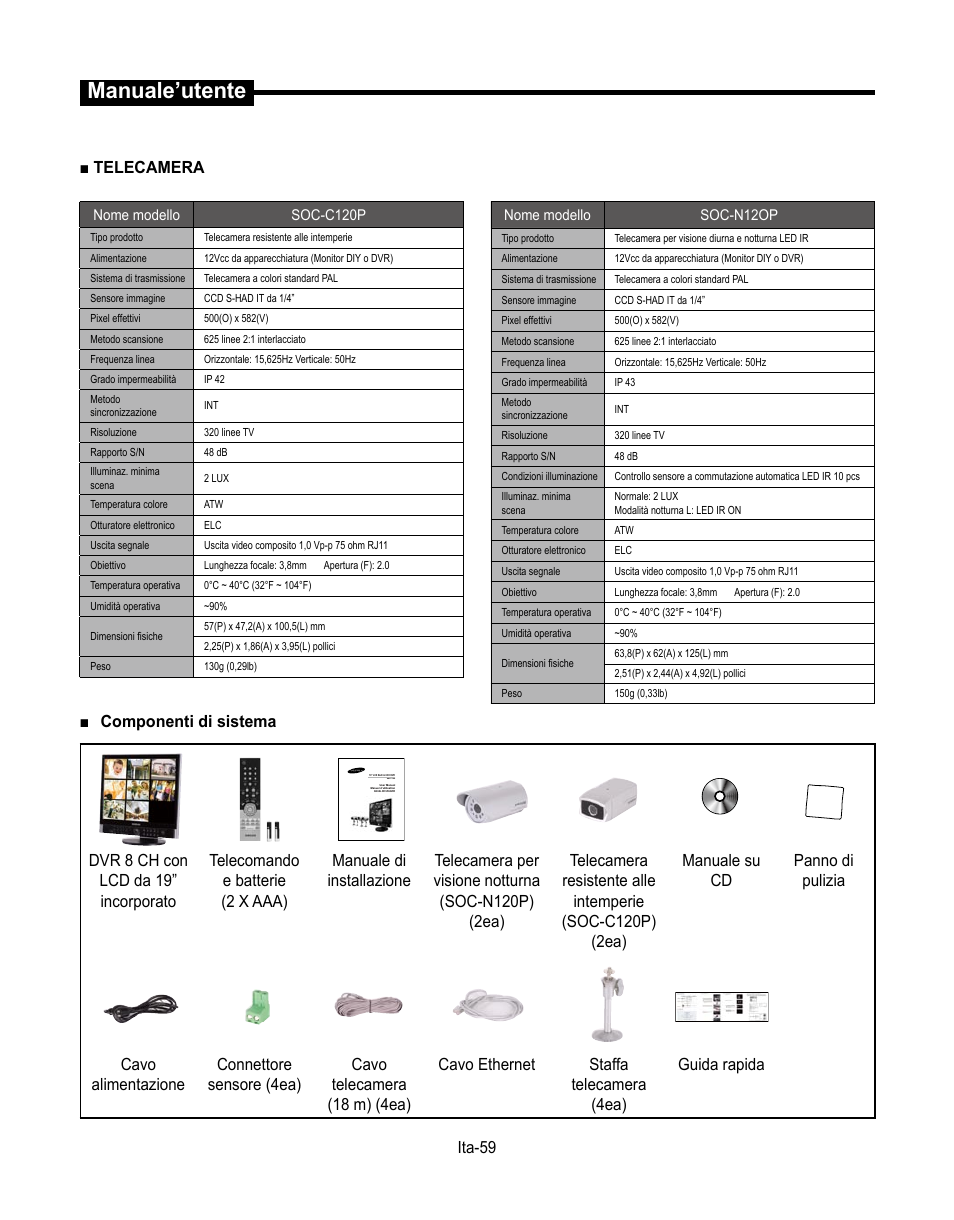 Manuale’utente, Ita-59 ■ telecamera, Componenti di sistema | Samsung SMT-190Dx User Manual | Page 271 / 354