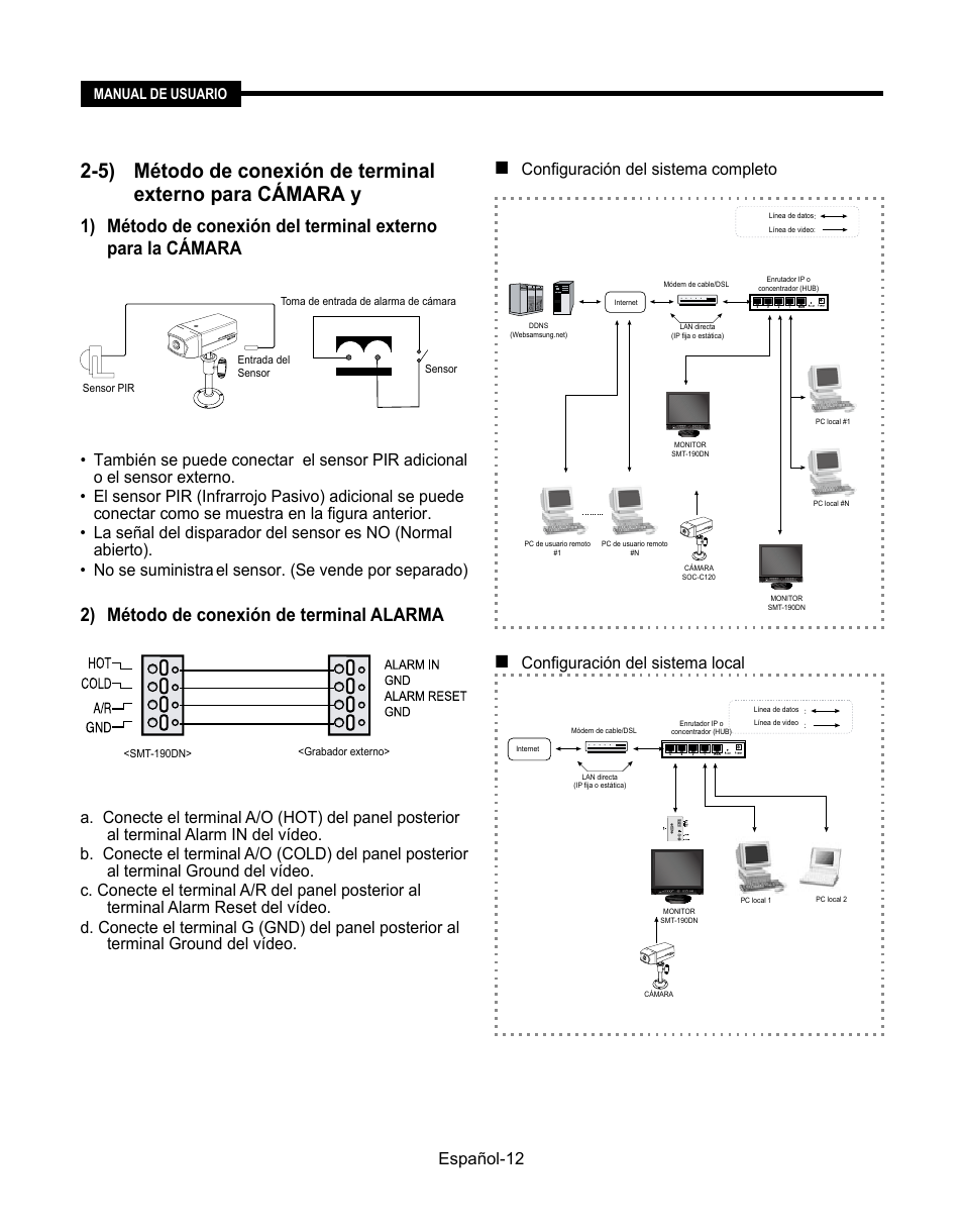 2) método de conexión de terminal alarma, Español-1, Configuración del sistema local | Samsung SMT-190Dx User Manual | Page 298 / 354