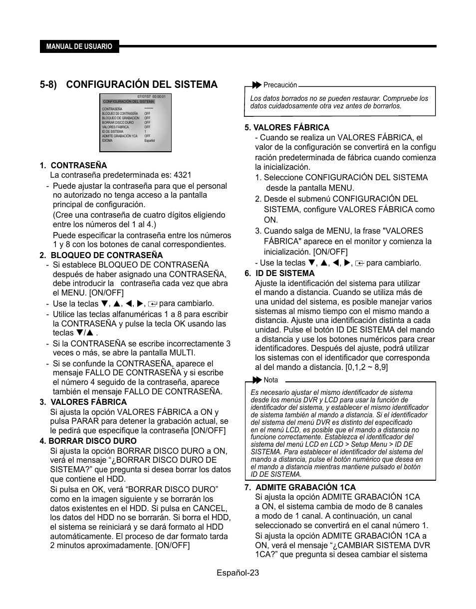 8) configuración del sistema | Samsung SMT-190Dx User Manual | Page 309 / 354