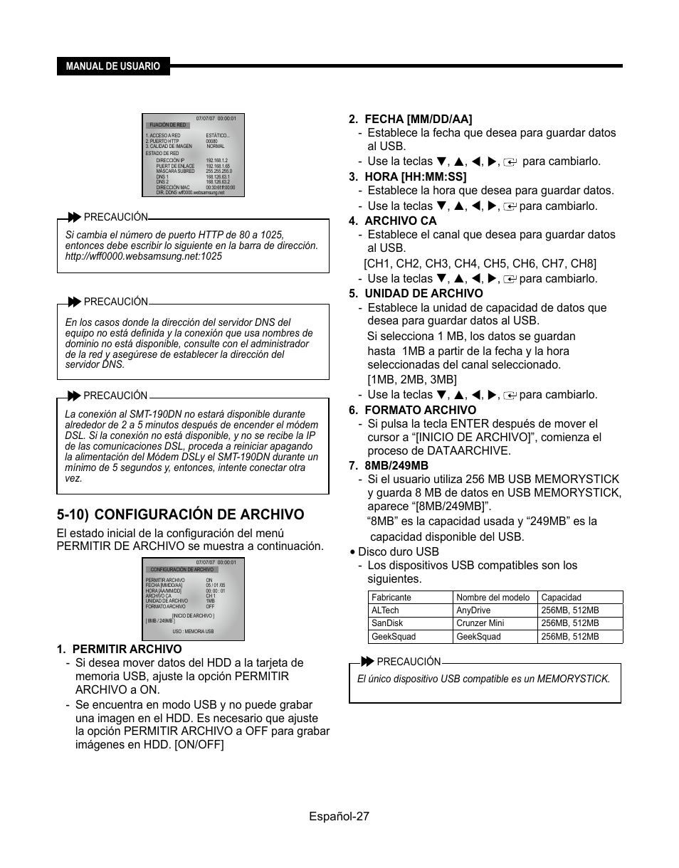 10) configuración de archivo, Español-7 | Samsung SMT-190Dx User Manual | Page 313 / 354