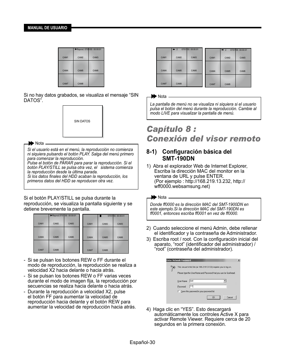 Capítulo 8 : conexión del visor remoto, 1) configuración básica del smt-190dn, Español-0 | Samsung SMT-190Dx User Manual | Page 316 / 354