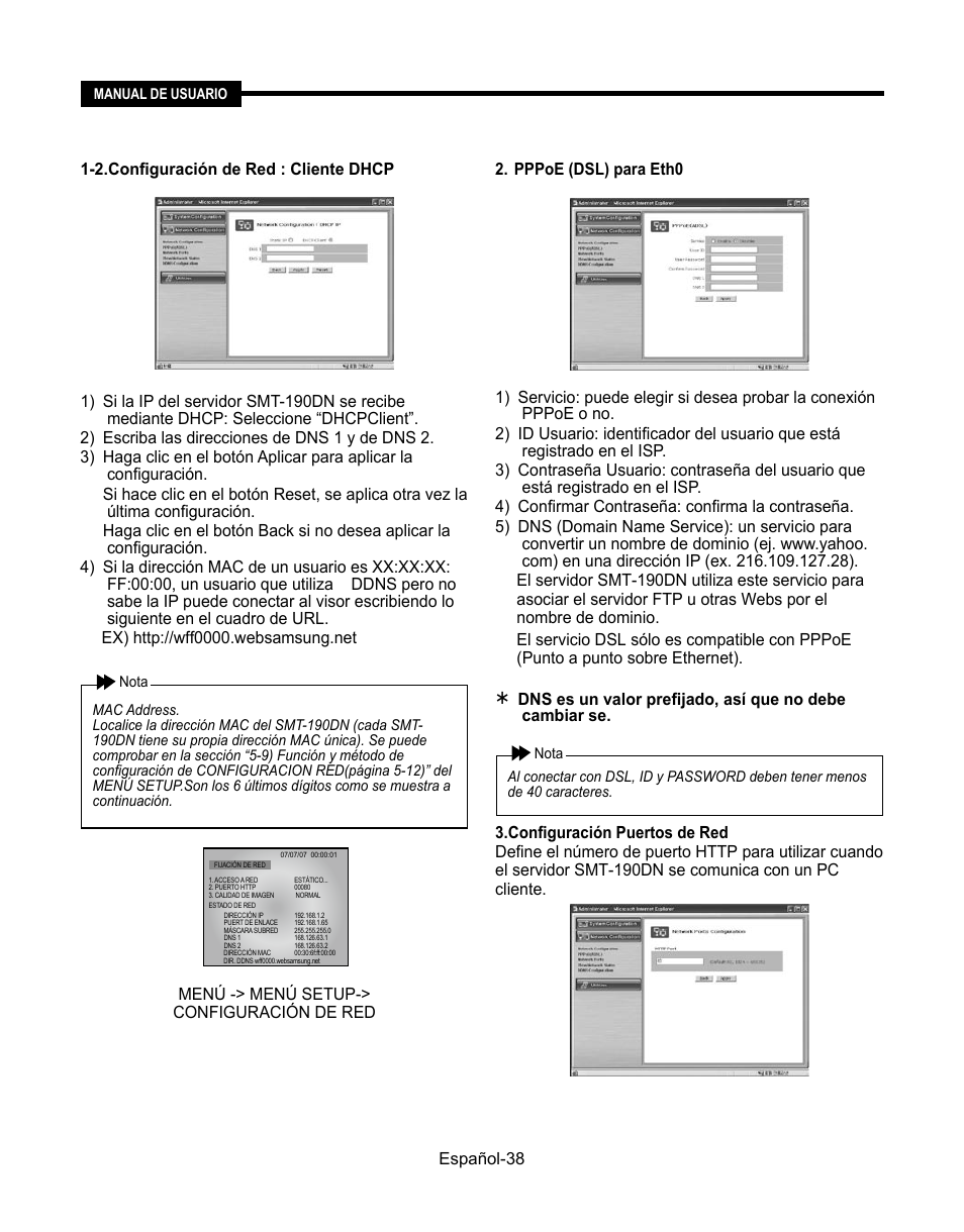 2.configuración de red : cliente dhcp, Español-8 | Samsung SMT-190Dx User Manual | Page 324 / 354