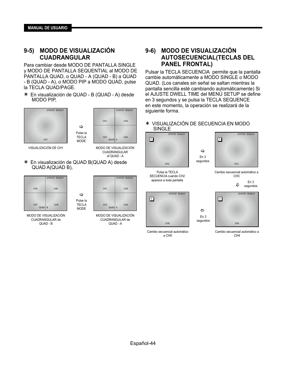 5) modo de visualización cuadrangular, Español, Manual de usuario | Samsung SMT-190Dx User Manual | Page 330 / 354