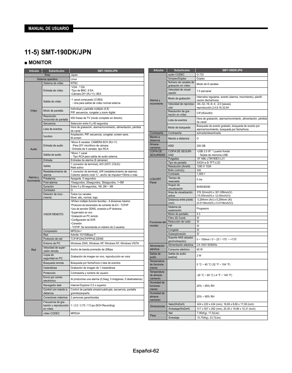 5) smt-190dk/jpn, Español-6, Monitor | Manual de usuario | Samsung SMT-190Dx User Manual | Page 348 / 354