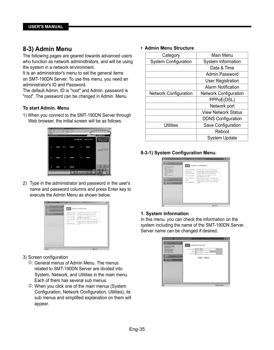 3) admin menu | Samsung SMT-190Dx User Manual | Page 35 / 354