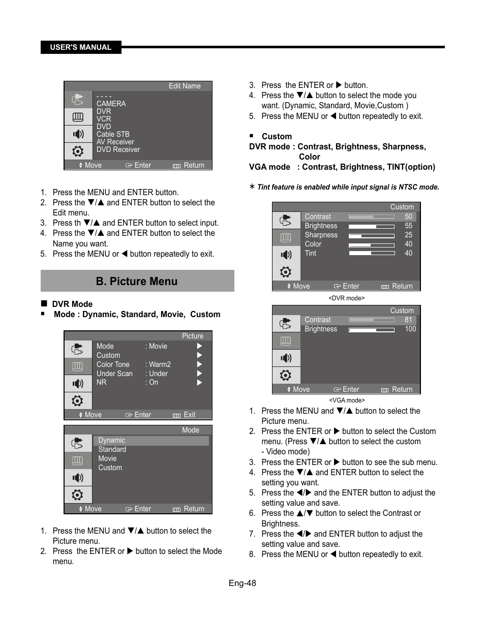 B. picture menu | Samsung SMT-190Dx User Manual | Page 48 / 354