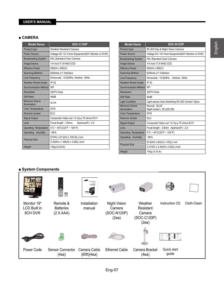 Camera, Eng-57 english ■ system components | Samsung SMT-190Dx User Manual | Page 57 / 354
