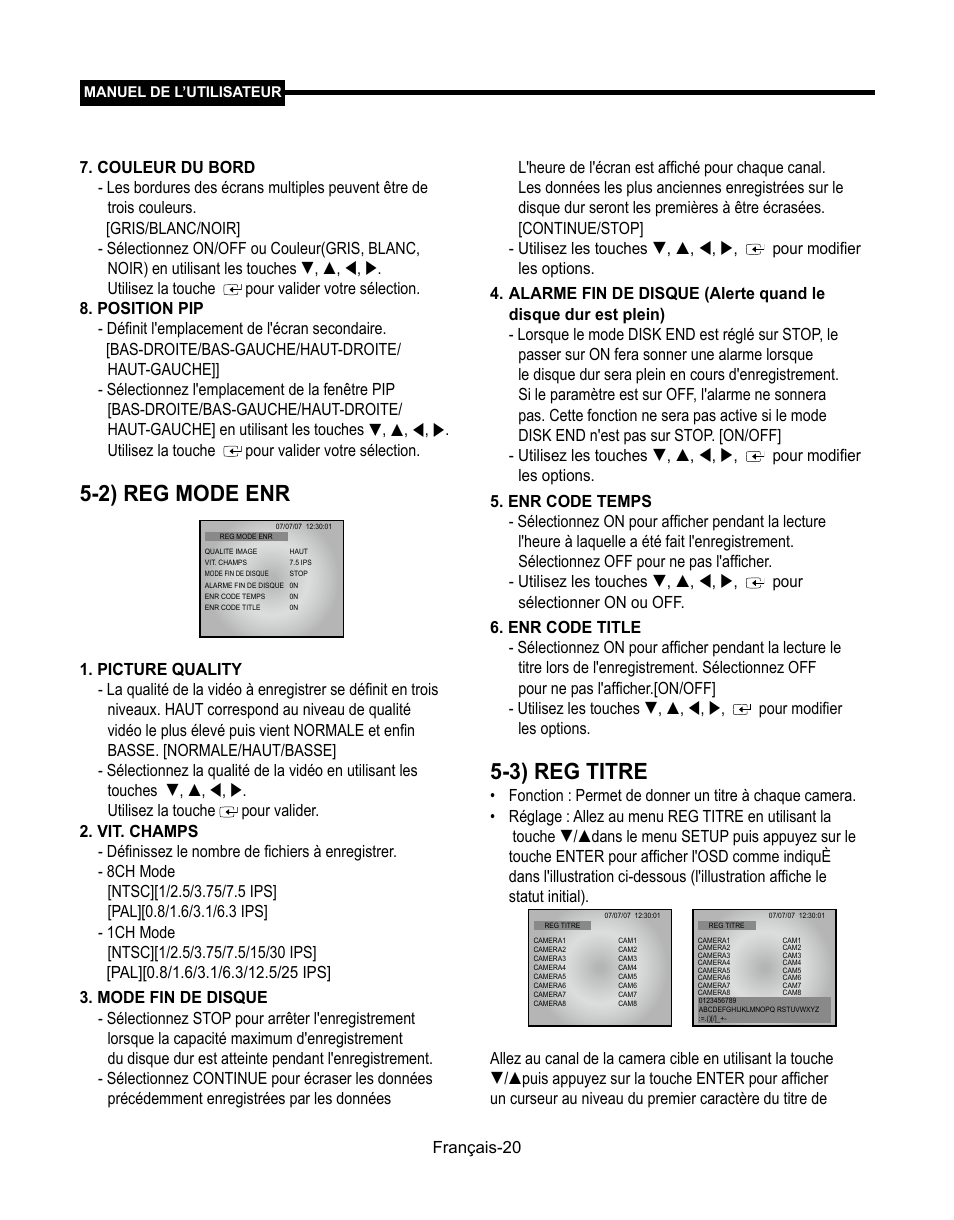 2) reg mode enr, 3) reg titre, Français-0 | Samsung SMT-190Dx User Manual | Page 88 / 354