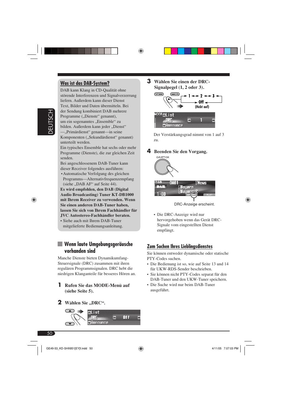 Deutsch, Wenn laute umgebungsgeräusche vorhanden sind | JVC KD-SHX851 User Manual | Page 114 / 195