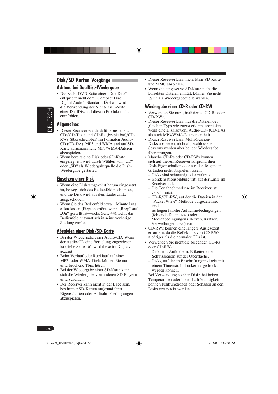 Deutsch, Disk/sd-karten-vorgänge | JVC KD-SHX851 User Manual | Page 120 / 195